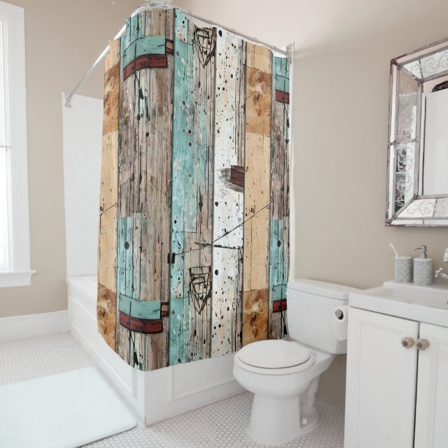Modern rustic painted wood Country style art Shower Curtain (In Situ)