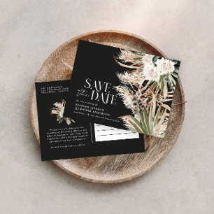 Modern rustic pampas eucalyptus black and white announcement postcard