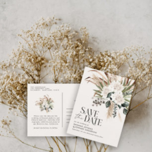 Modern rustic pampas eucalyptus botanical elegant  announcement postcard