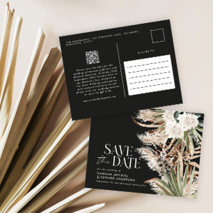 Modern rustic pampas eucalyptus botanical QR code Announcement Postcard
