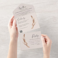 modern rustic pampas eucalyptus wedding QR code Al