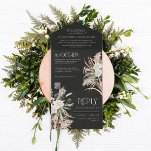 modern rustic pampas eucalyptus wedding QR code Al All In One Invitation