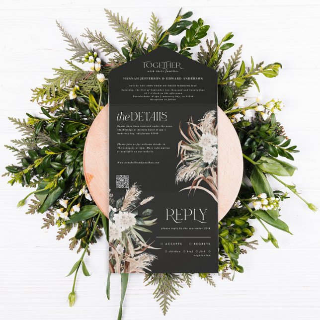 modern rustic pampas eucalyptus wedding QR code Al All In One Invitation (Creator Uploaded)