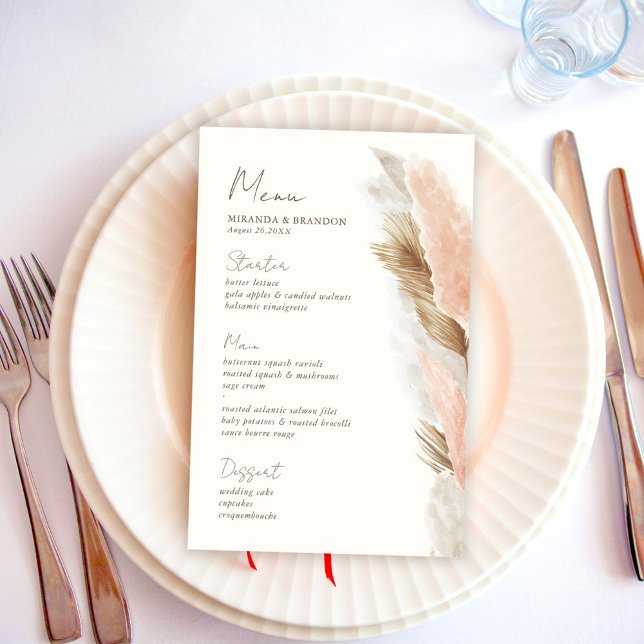 Modern Rustic Pampas Grass Wedding Menu Card (Creator Uploaded)
