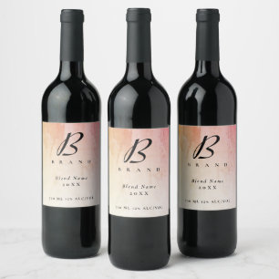 Modern Rustic Peach Bold Monogram Company Wine Label