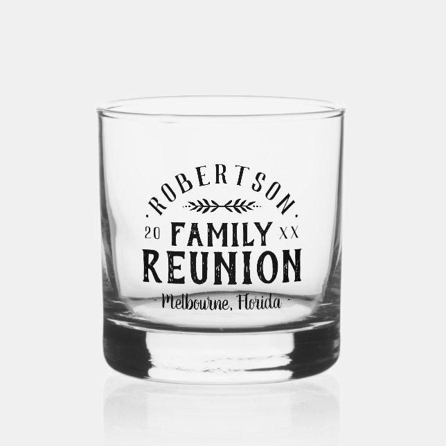 Modern Rustic Personalised Family Reunion Whiskey Glass (Front)