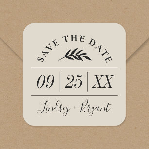 Modern Rustic Personalised Save the Date Square Sticker