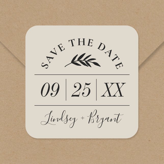 Modern Rustic Personalised Save the Date Square Sticker (Creator Uploaded)