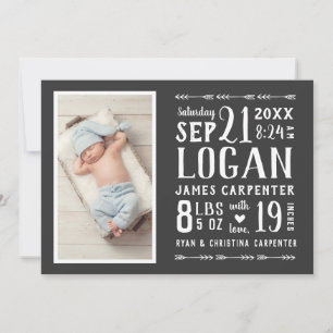 Modern Rustic Photo Birth Announcement