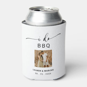 Modern Rustic Photo Calligraphy I Do BBQ  Can Cooler