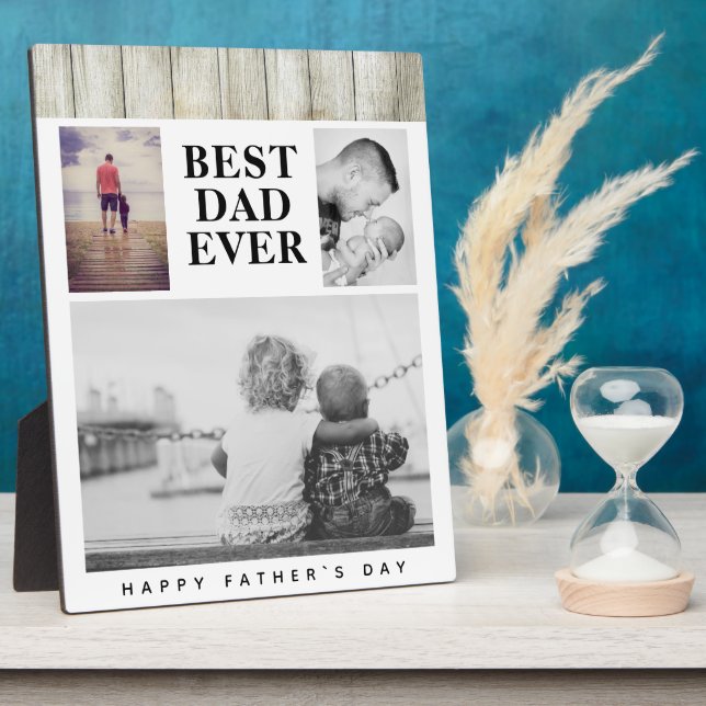 Modern Rustic Photo Collage Best Dad Father`s Day Plaque (Side)