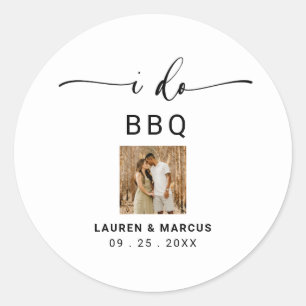 Modern Rustic Photo I Do BBQ  Classic Round Sticker