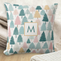 Modern Rustic Pine Forest Christmas Trees Monogram