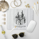 Modern Rustic Pine Tree Farmhouse Mouse Mat<br><div class="desc">This festive,  cosy farmhouse style mouse pad features a hand painted pine tree forest silhouettes on faux white farmhouse wood background with family name and est. date. perfect gift for newly weds & first chistmas married or house warming gift.Copyright Anastasia Surridge for The Christmas Shop,  all rights reserved.</div>