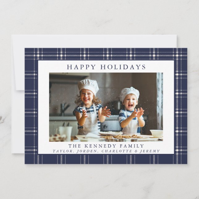 Modern Rustic  Plaid Family Photo Christmas Card (Front)