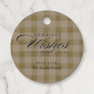 Modern Rustic Plaid Gift Tags Round Personalised 