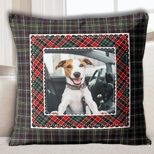 Modern Rustic Plaid Pet Photo Cushion