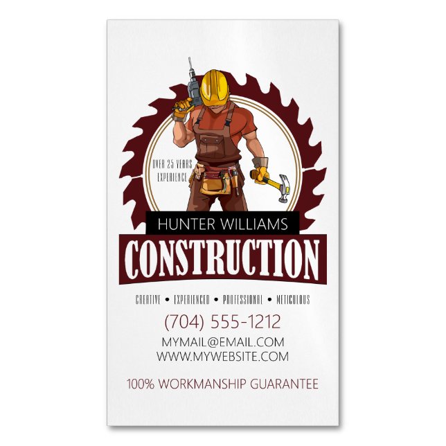 Modern Rustic Professional Construction Builder Magnetic Business Card (Front Vertical)