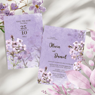 Modern Rustic Purple Flowers Wedding  Invitation