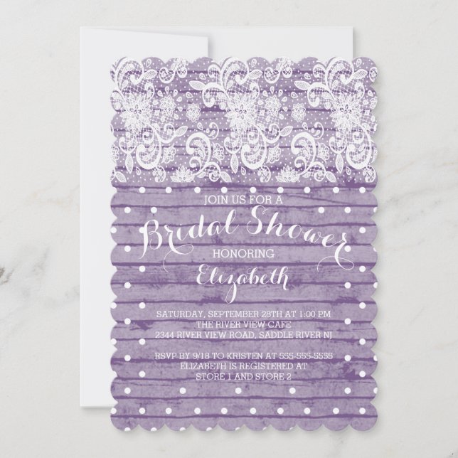 Modern Rustic Purple Lace Bridal Shower Invitation (Front)