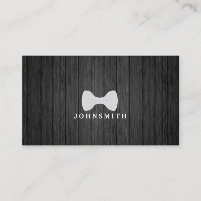 Modern Rustic & Refined Men's Bow Logo Black Wood Business Card (Front)