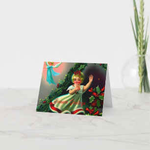 Modern Rustic Religious Cute Angel Christmas Holiday Card