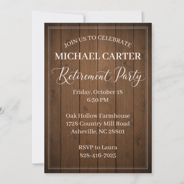 Modern Rustic Retirement Party Invitation Card (Front)