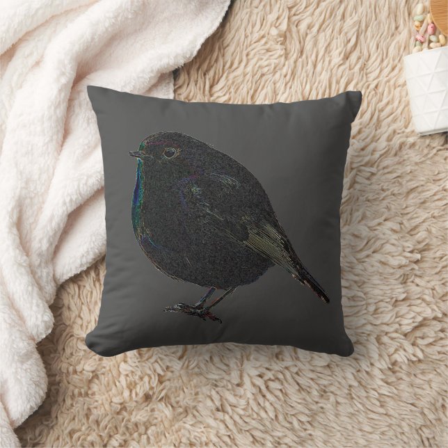 Modern rustic Robin bird on dark grey Cushion (Blanket)