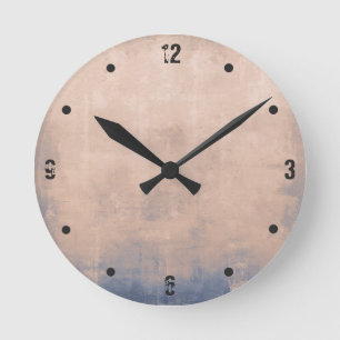 Modern rustic Rose Gold Blue abstract Round Clock