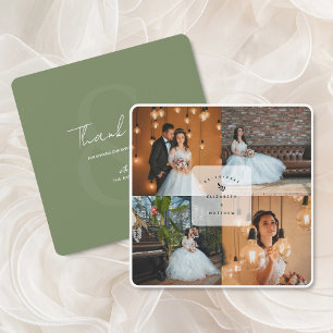 Modern Rustic Sage Green 4 Photo Collage Wedding Thank You Card