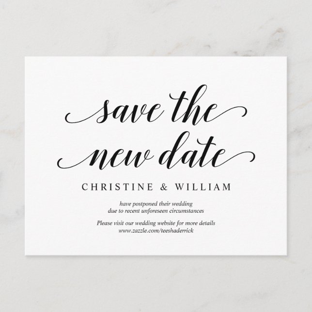 Modern Rustic Save the new date, Invites postponed Postcard (Front)