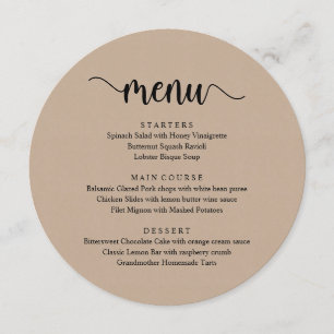Modern Rustic Script, Brown Kraft, Wedding Dinner Menu