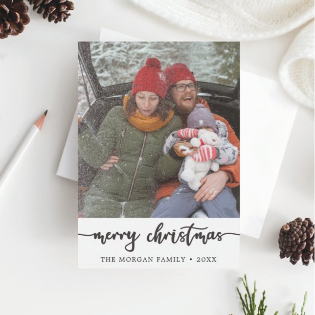 Modern Rustic Script Christmas Photo Card (Creator Uploaded)