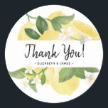 Modern Rustic Script Thank You Watercolor Lemon Classic Round Sticker<br><div class="desc">Modern Rustic Script Thank You Watercolor Lemon Classic Round Sticker you can use as an envelope seal or package seal for your gifts to your guests. Can be used for occasions like weddings,  birthdays,  baby showers,  and other events.</div>