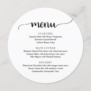 Modern Rustic Script, Wedding Elopement Dinner Menu