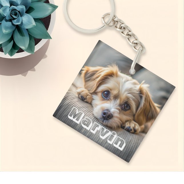 Modern Rustic Simple Custom Pet Photo Key Ring (Creator Uploaded)
