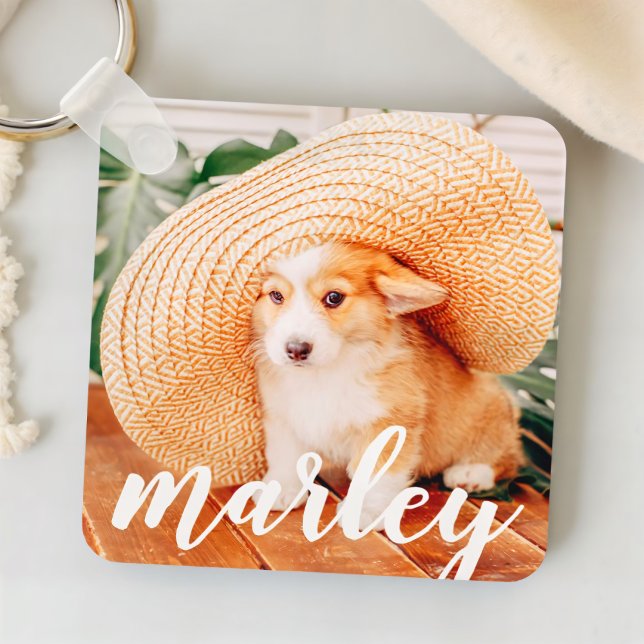 Modern Rustic Simple Custom Pet Photo Key Ring (Creator Uploaded)