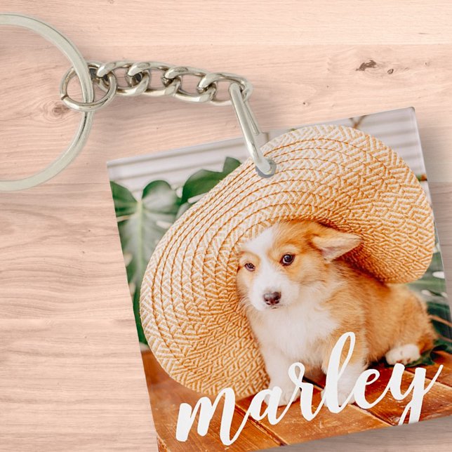 Modern Rustic Simple Custom Pet Photo Key Ring (Creator Uploaded)