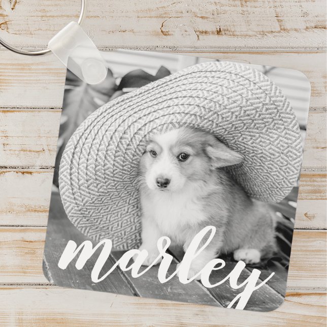 Modern Rustic Simple Custom Pet Photo Key Ring (Creator Uploaded)