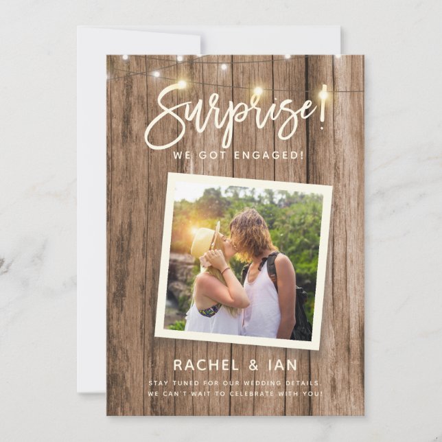 Modern Rustic Snapshot Surprise Engagement Photo Save The Date (Front)