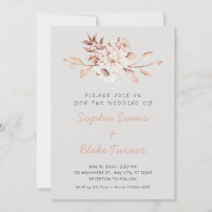 Modern Rustic Soft Floral Platinum Grey Wedding Invitation