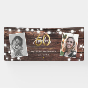 Modern Rustic String Lights Gold Fab 60th Birthday Banner