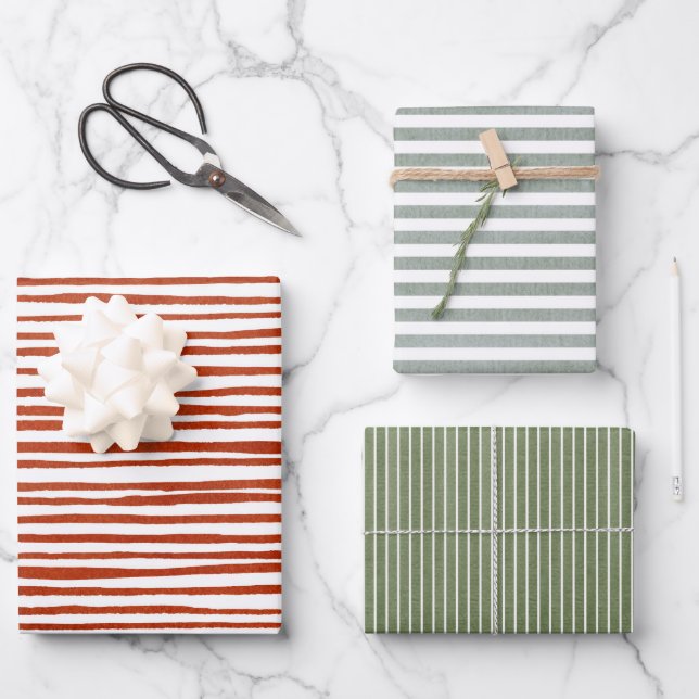 Modern Rustic Stripes Wrapping Paper Sheet (Front)