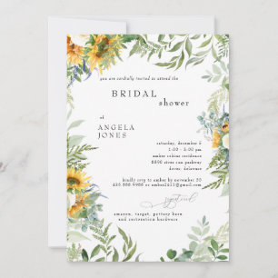 Modern Rustic Sunflower Bridal Shower  Invitation