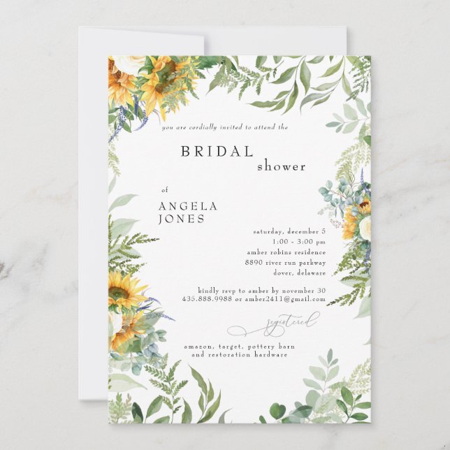 Modern Rustic Sunflower Bridal Shower  Invitation (Front)
