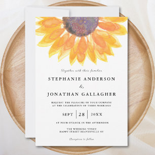 Modern Rustic Sunflower Watercolor Wedding Invitation