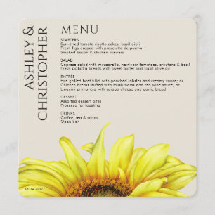 Modern Rustic Sunflower Wedding Menu