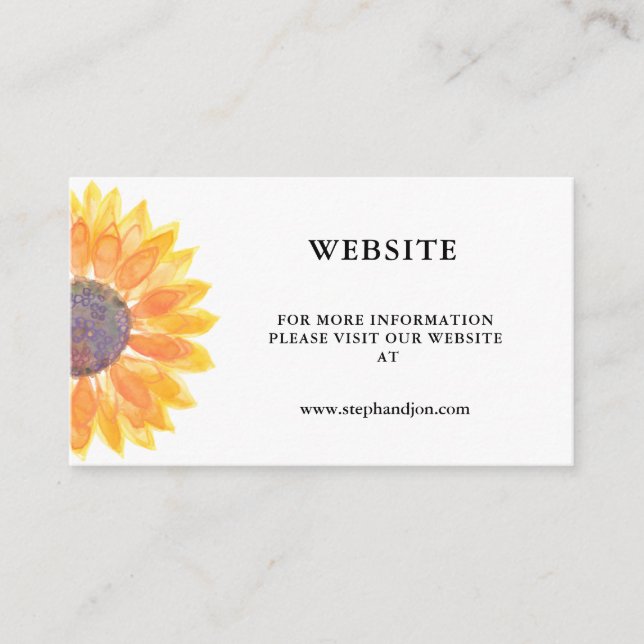 Modern Rustic Sunflower Wedding Website Enclosure Card (Front)