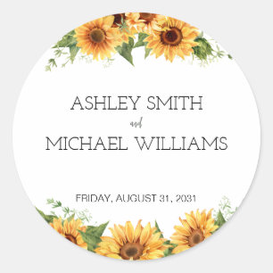 Modern Rustic Sunflower Yellow Wedding Classic Round Sticker