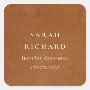 Modern Rustic Tan Leather Texture Custom Business Square Sticker